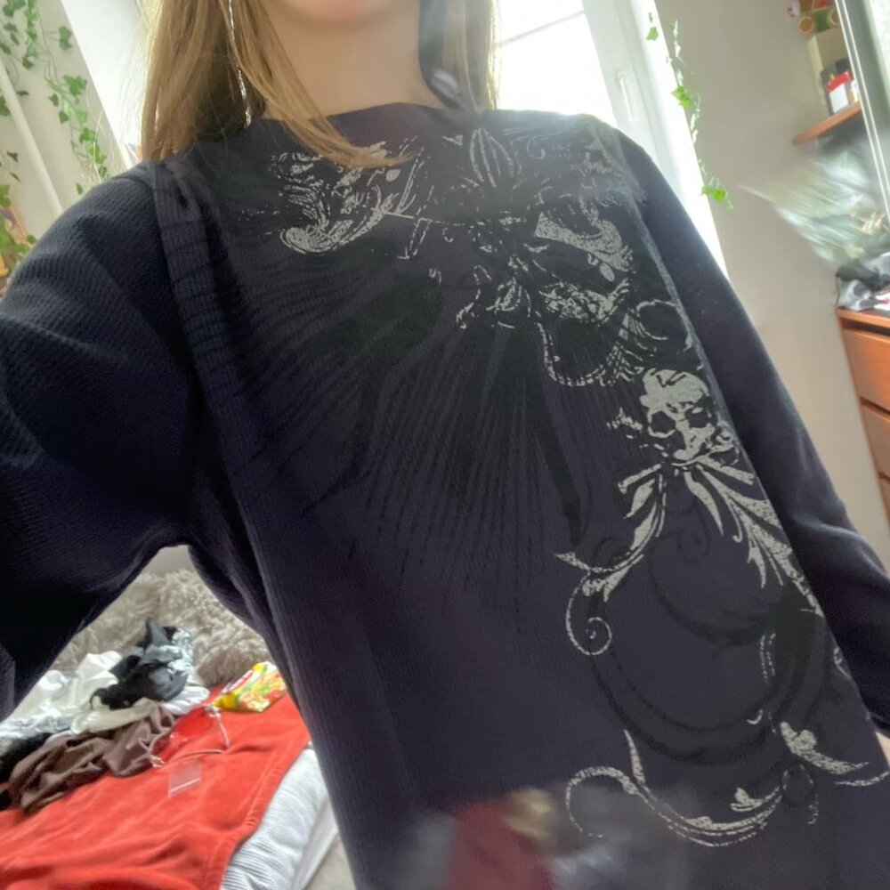 Navy Blue Y2K Cyber Mall Goth Thermal Long Sleeve